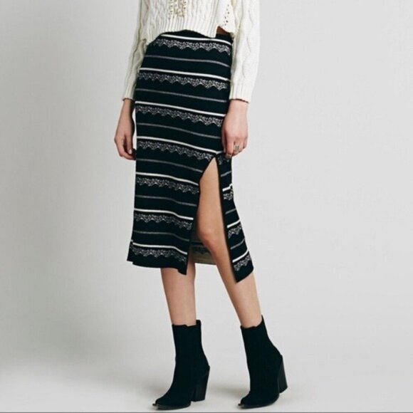 Free People Nordic Stripe Sweater Midi Skirt Size Large - Picture 1 of 6